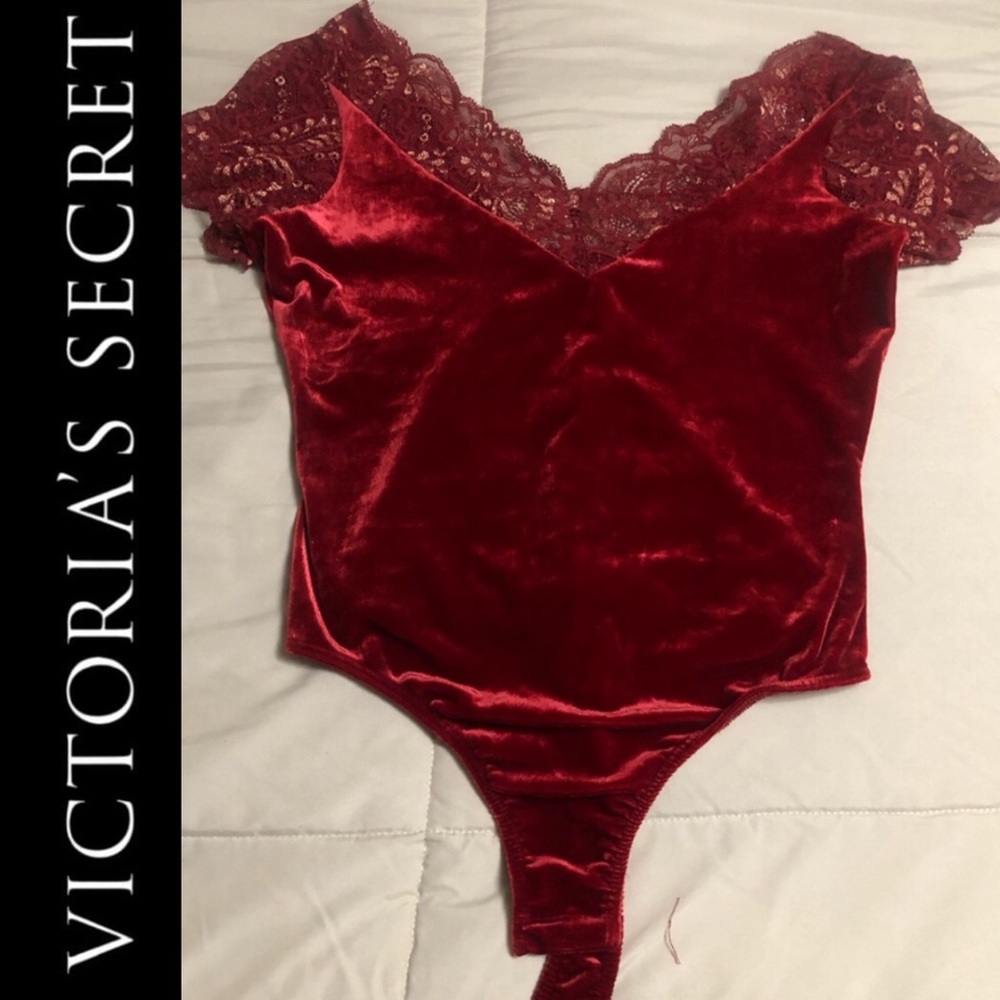 Victoria Secret Red Crushed Velvet Bodysuit